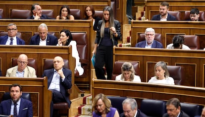 La portavoz de Junts, Míriam Nogueras, momentos antes de intervenir durante el pleno.