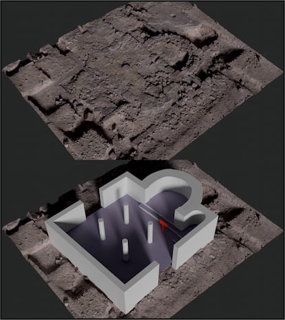 Reconstrucción digital de la sinagoga hallada en la ciudad iberorromana de Cástulo, en  Linares (Jaén).