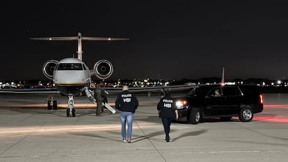 Avión en el que fue trasladado Zambada, el 25 de julio de 2024, en Texas.