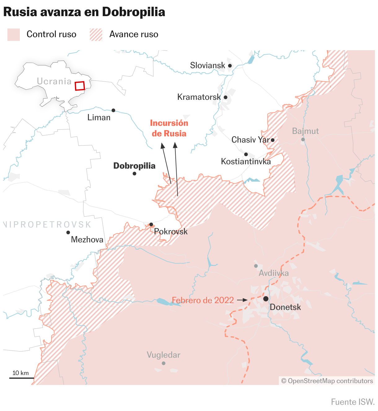 Rusia avanza en Dobropilia (Mapas de ubicación)
