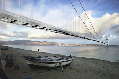 Render digital del puente que vincularía la península de Italia con la isla de Sicilia. 