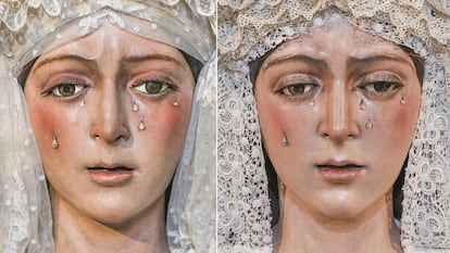 Imagen de la Macarena, antes y después de su reciente intervención. 