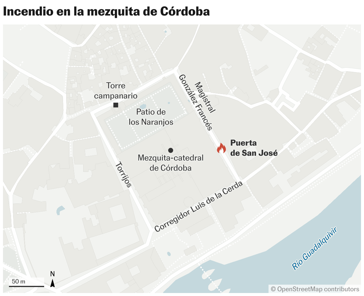 Incendio en la mezquita de Córdoba (Mapas de ubicación)