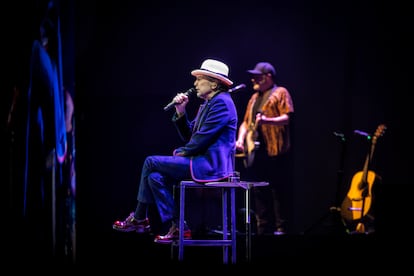 El cantante Joaquín Sabina, durante un concierto en el Movistar Arena de Madrid, en mayo pasado.