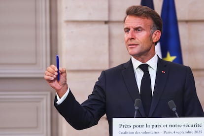 Emmanuel Macron durante la rueda de prensa tras el encuentro, este jueves.