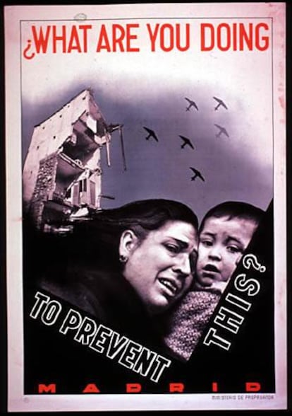 Cartel de propaganda en la Guerra Civil que reza: "¿Qué estás haciendo para parar esto?".