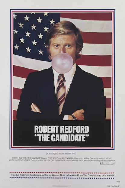 Un rostro como el de Robert Redford pedía a gritos convertirse en un símbolo, en un tótem, en un póster. En el de la sátira política 'El candidato' (1972), que a su manera se adelantó a tantas cosas que damos por normales hoy, Redford aparece como un simpático candidato a gobernador demócrata mascando chicle. 