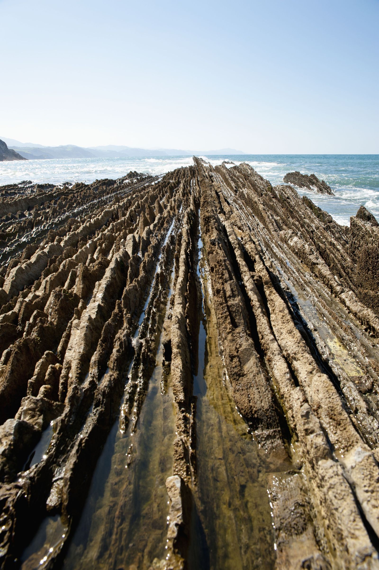 Sedimentary Rocks Known As Flysch In Itzurun Beach Zumaia Basque Country Spain.
