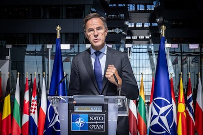 El secretario general de la OTAN, Mark Rutte, este miércoles en Bruselas. 