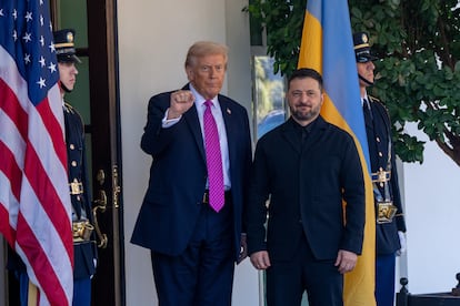 Donald Trump with Volodymyr Zelenskiy before their meeting at the White House on October 17.