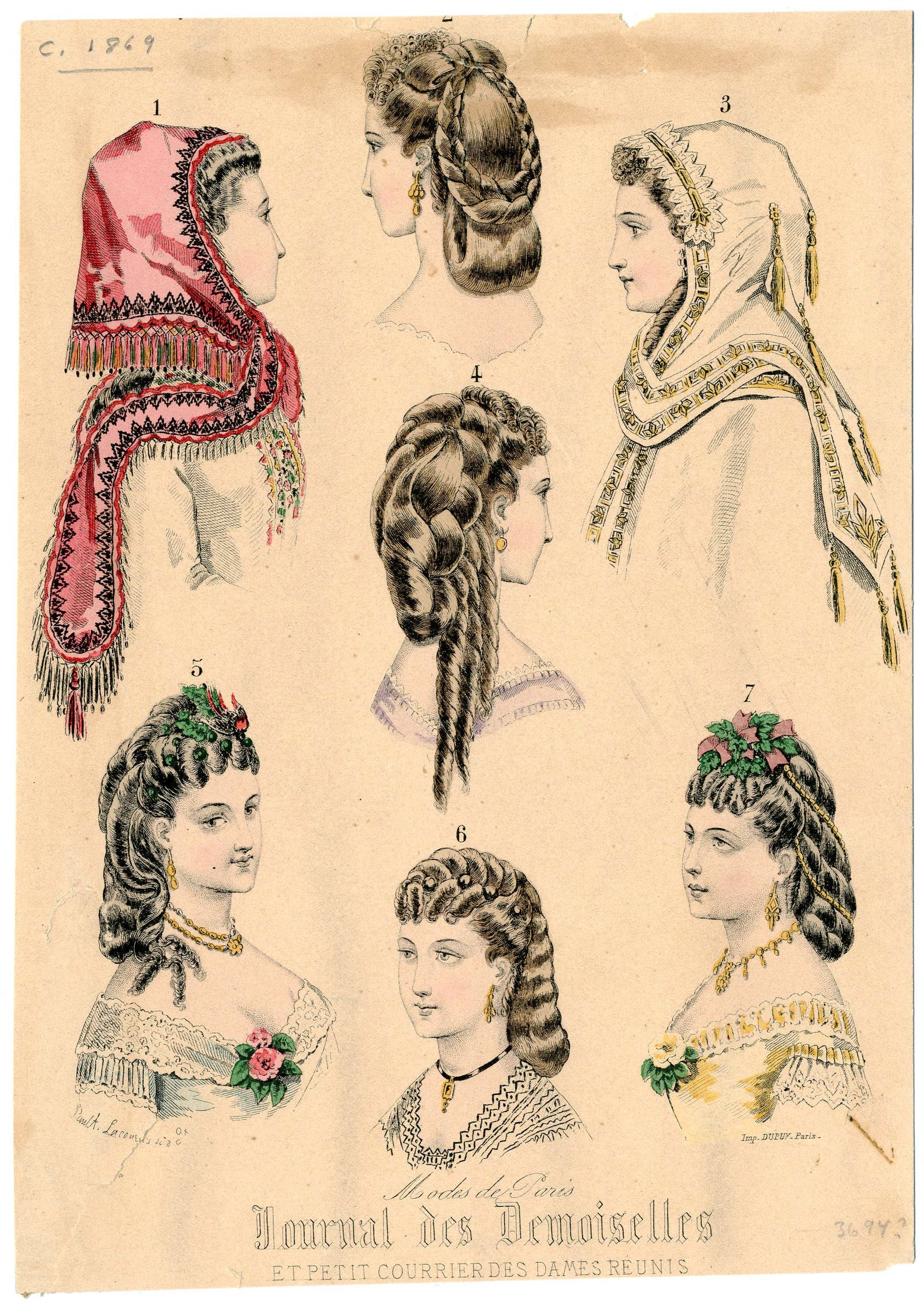 Diferentes accesorios y tocados para el pelo del Journal des Demoiselles en la colección del museo Met de Nueva York.