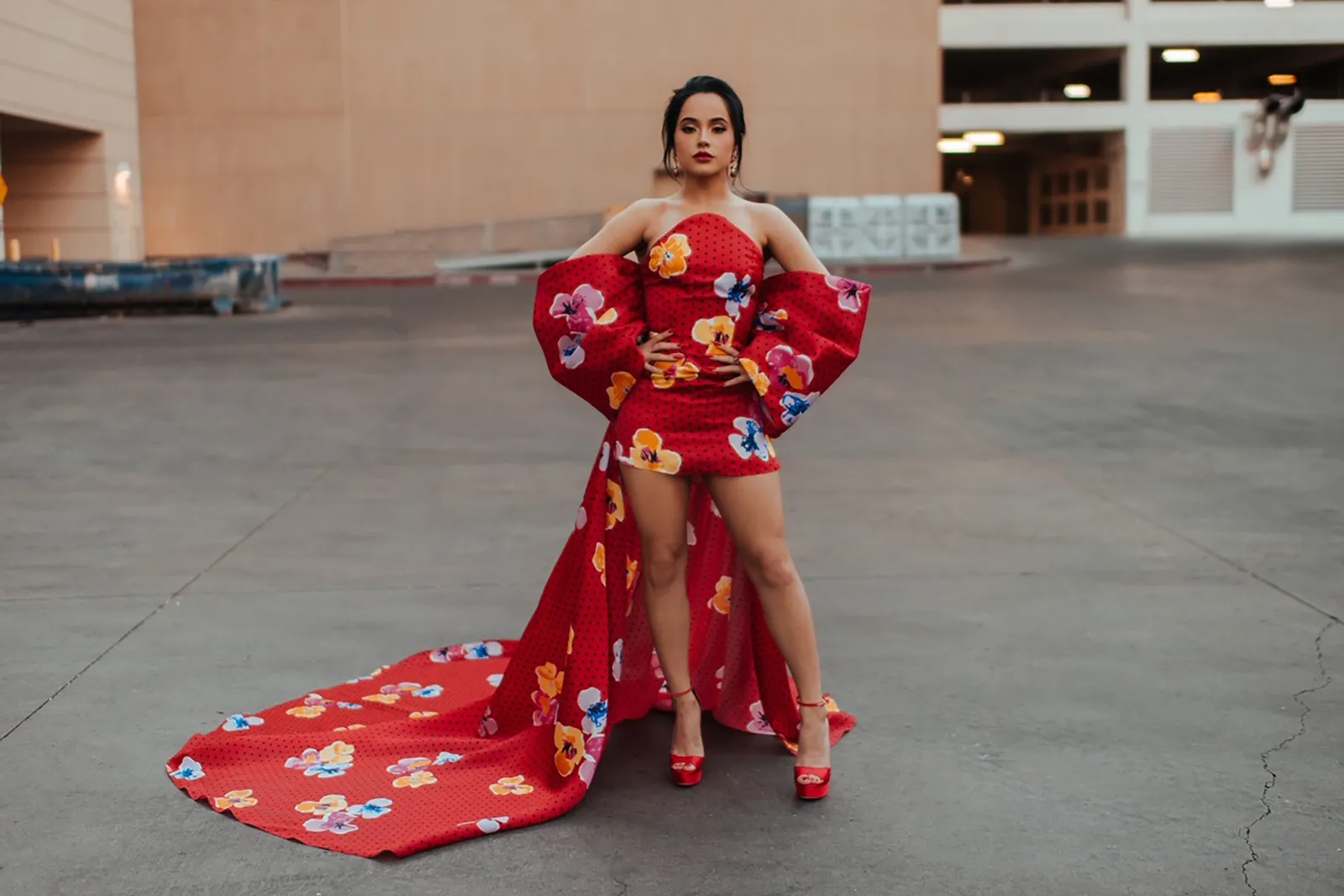 Image may contain: Clothing, Apparel, Robe, Fashion, Gown, Evening Dress, Human, Person, Kimono, and Becky G