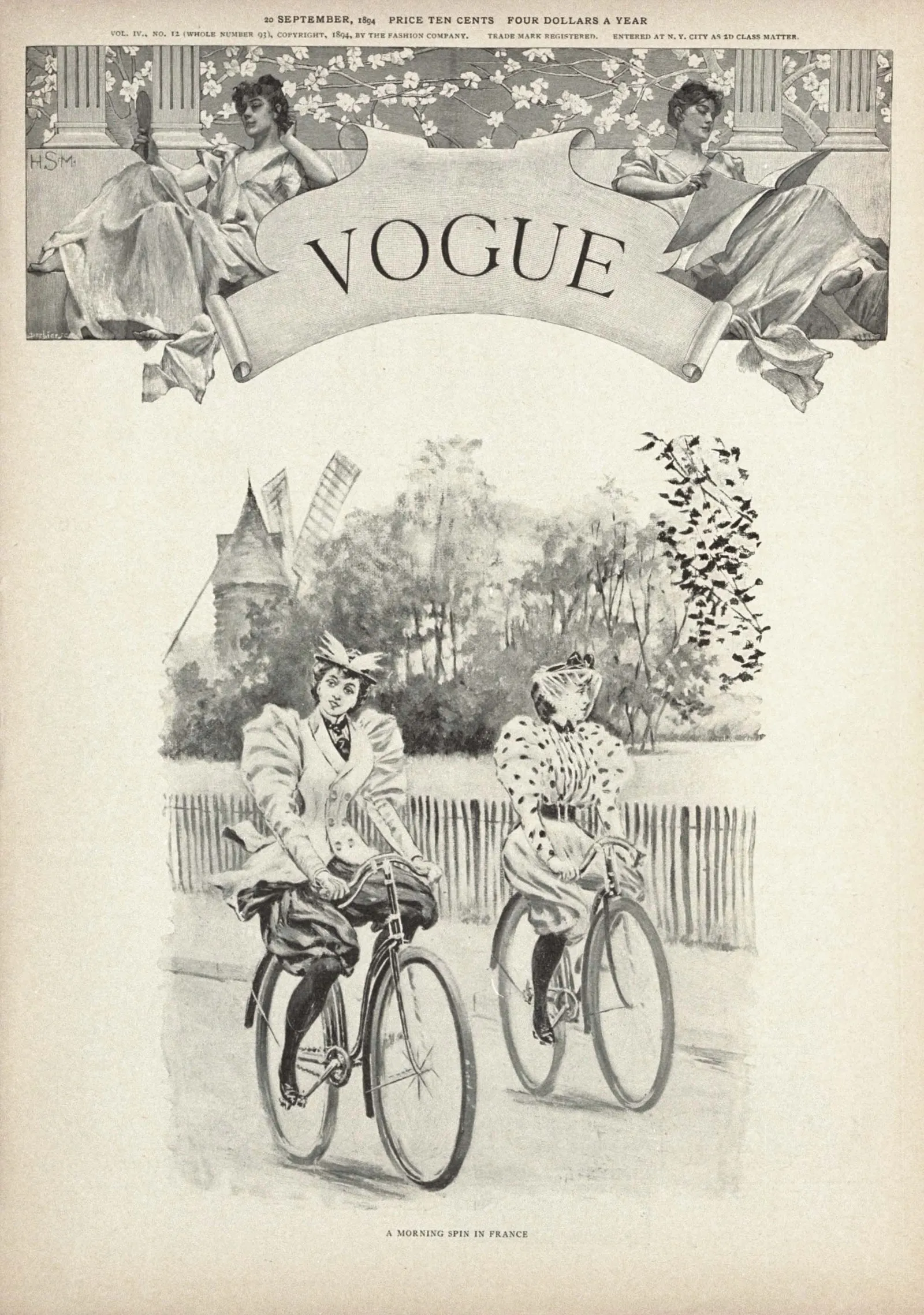En septiembre de 1894 la revista Vogue puso en su portada a dos mujeres en bicicleta vestidas con los pantalones de...